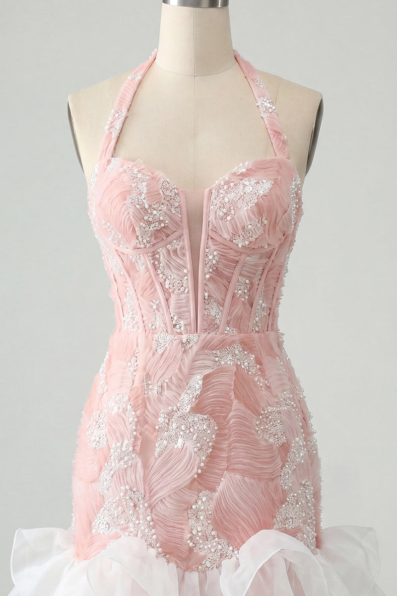 Load image into Gallery viewer, Sparkly Dusty Blue Corset Short Tight Homecoming Dress with Ruffles