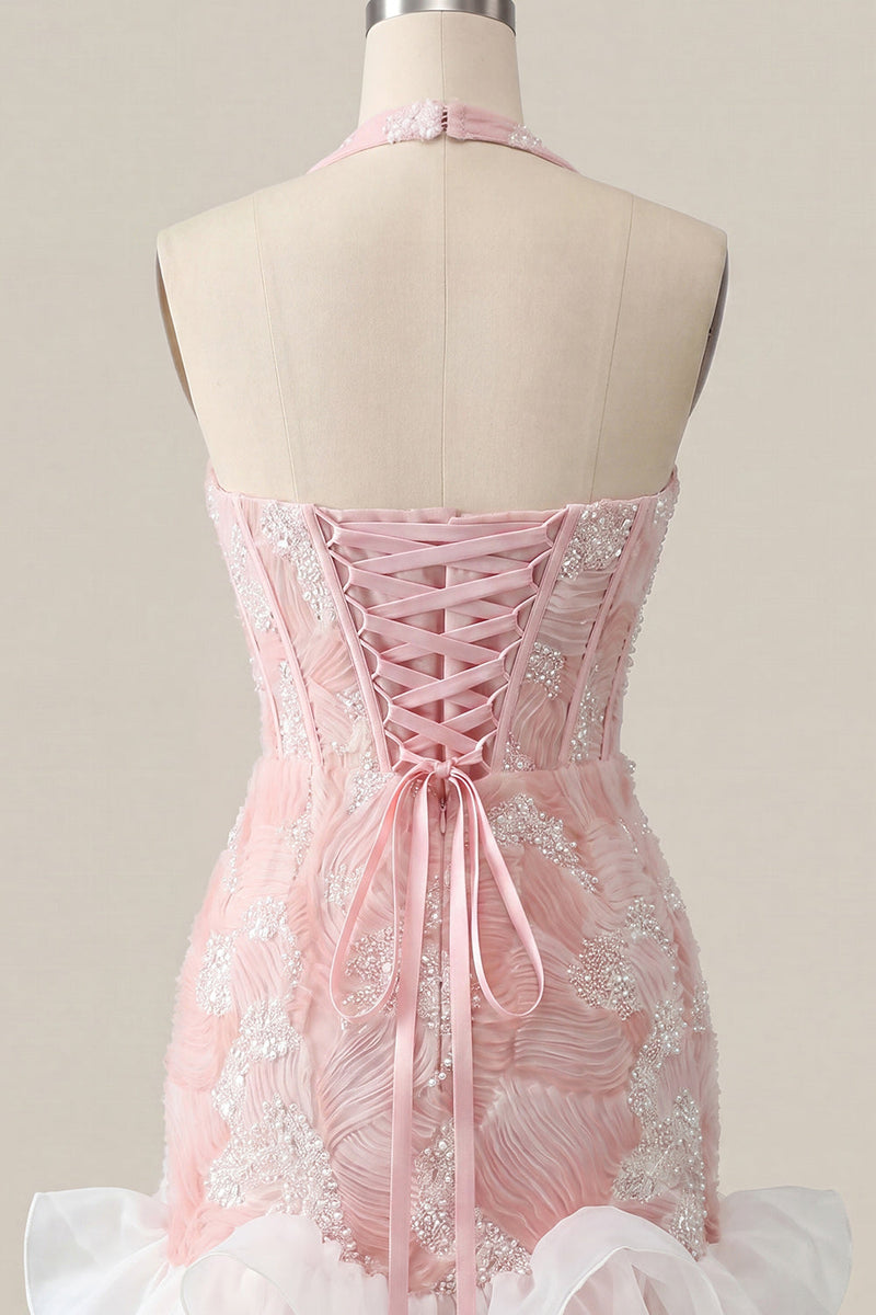 Load image into Gallery viewer, Sparkly Dusty Blue Corset Short Tight Homecoming Dress with Ruffles