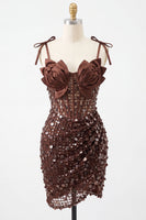 Load image into Gallery viewer, Sparkly Sequin Pink Corset Tight Short Homecoming Dress with Bows