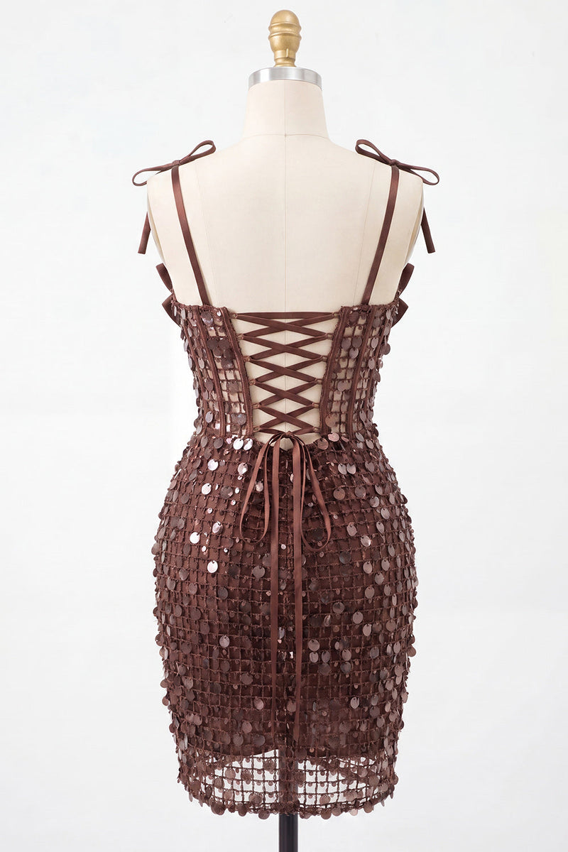 Load image into Gallery viewer, Sparkly Sequin Pink Corset Tight Short Homecoming Dress with Bows