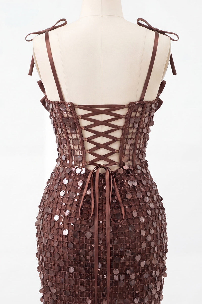 Load image into Gallery viewer, Sparkly Sequin Pink Corset Tight Short Homecoming Dress with Bows