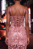 Load image into Gallery viewer, Sparkly Sequin Pink Corset Tight Short Homecoming Dress with Bows