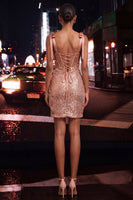 Load image into Gallery viewer, Sparkly Pink Sequin Corset Short Ruched Tight Homecoming Dress