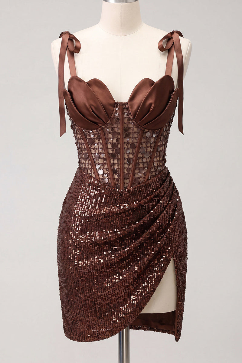 Load image into Gallery viewer, Sparkly Pink Sequin Corset Short Ruched Tight Homecoming Dress