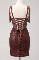Load image into Gallery viewer, Sparkly Pink Sequin Corset Short Ruched Tight Homecoming Dress