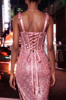 Load image into Gallery viewer, Sparkly Pink Sequin Corset Short Ruched Tight Homecoming Dress