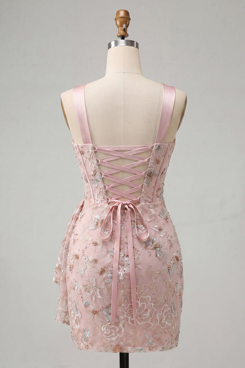 Load image into Gallery viewer, Floral Green Ruched Corset Tight Short Homecoming Dress with Beading