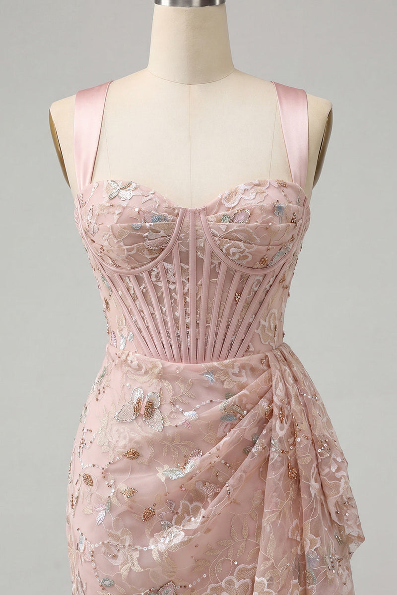 Load image into Gallery viewer, Floral Green Ruched Corset Tight Short Homecoming Dress with Beading