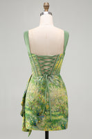 Load image into Gallery viewer, Floral Green Ruched Corset Tight Short Homecoming Dress with Beading