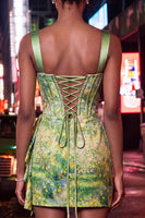 Load image into Gallery viewer, Floral Green Ruched Corset Tight Short Homecoming Dress with Beading
