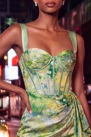 Load image into Gallery viewer, Floral Green Ruched Corset Tight Short Homecoming Dress with Beading