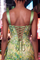 Load image into Gallery viewer, Floral Green Ruched Corset Tight Short Homecoming Dress with Beading