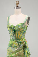 Load image into Gallery viewer, Floral Green Ruched Corset Tight Short Homecoming Dress with Beading