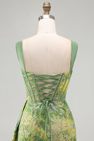 Load image into Gallery viewer, Floral Green Ruched Corset Tight Short Homecoming Dress with Beading