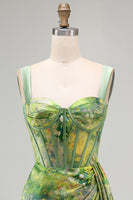 Load image into Gallery viewer, Floral Green Ruched Corset Tight Short Homecoming Dress with Beading