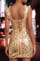 Load image into Gallery viewer, Sparkly Sequin Silver Tight Corset Short Homecoming Dress with Ruffles