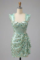 Load image into Gallery viewer, Sparkly Sequin Silver Tight Corset Short Homecoming Dress with Ruffles