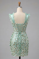 Load image into Gallery viewer, Sparkly Sequin Silver Tight Corset Short Homecoming Dress with Ruffles