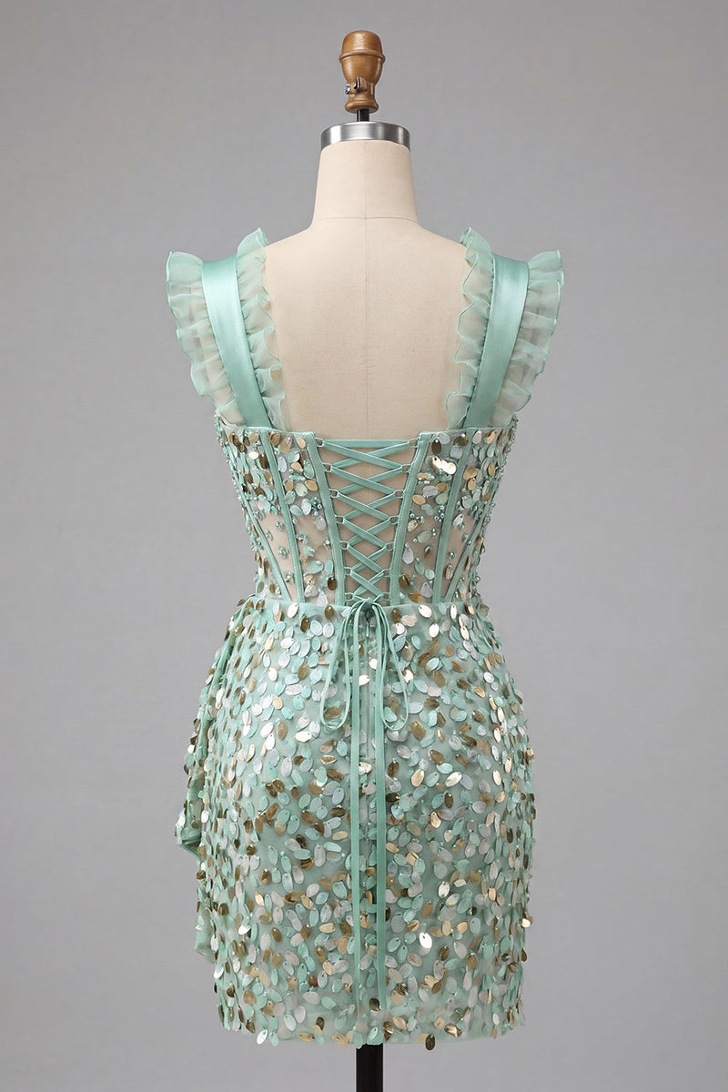 Load image into Gallery viewer, Sparkly Sequin Silver Tight Corset Short Homecoming Dress with Ruffles