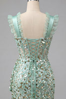 Load image into Gallery viewer, Sparkly Sequin Silver Tight Corset Short Homecoming Dress with Ruffles