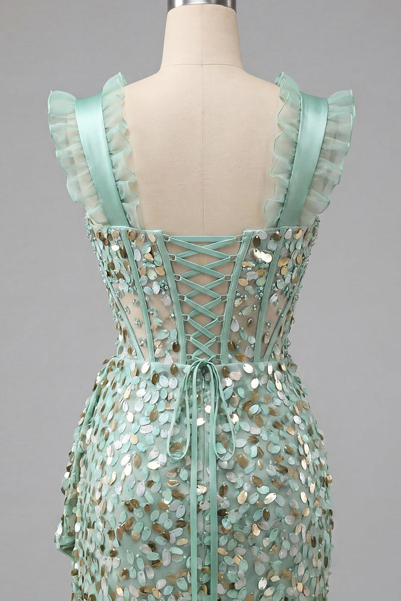 Load image into Gallery viewer, Sparkly Sequin Silver Tight Corset Short Homecoming Dress with Ruffles