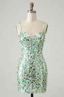 Load image into Gallery viewer, Sparkly Sliver Sequin Tight Corset Short Homecoming Dress