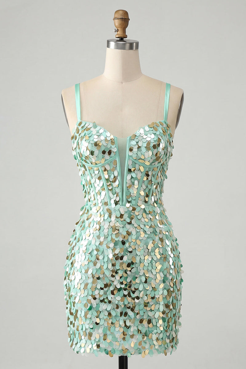 Load image into Gallery viewer, Sparkly Sliver Sequin Tight Corset Short Homecoming Dress