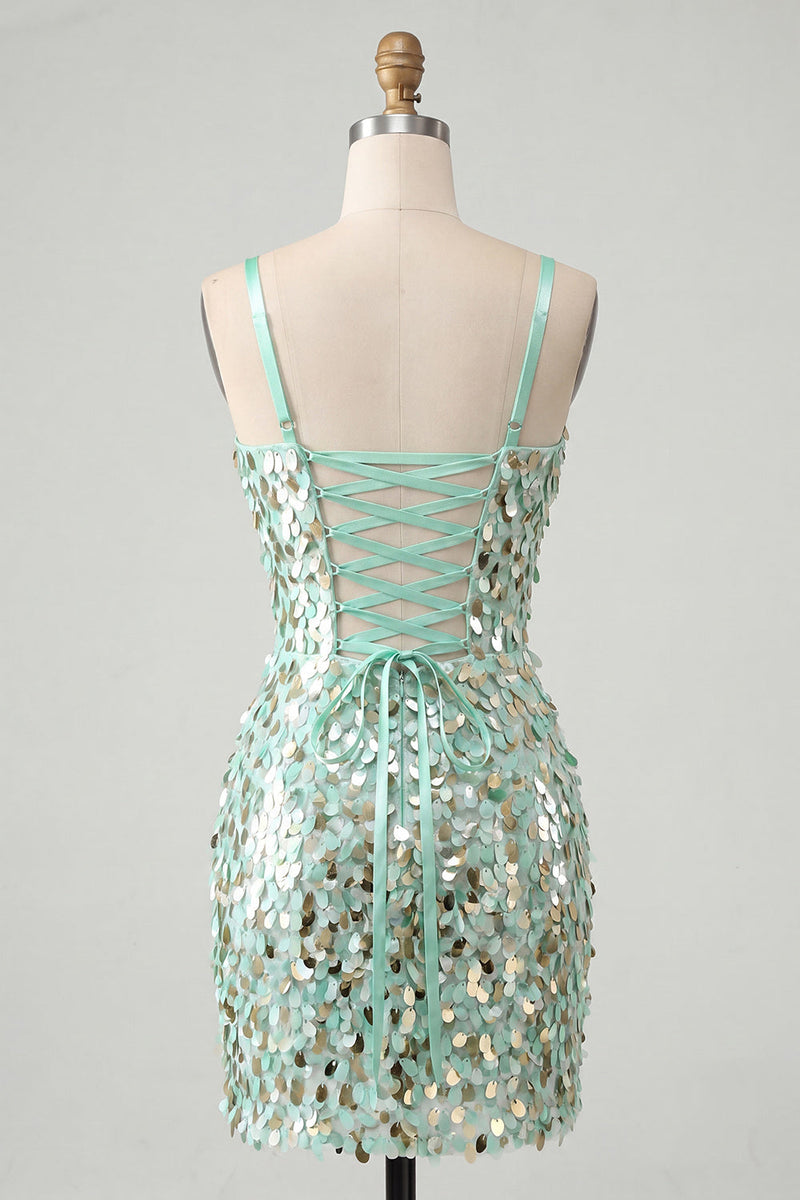 Load image into Gallery viewer, Sparkly Sliver Sequin Tight Corset Short Homecoming Dress