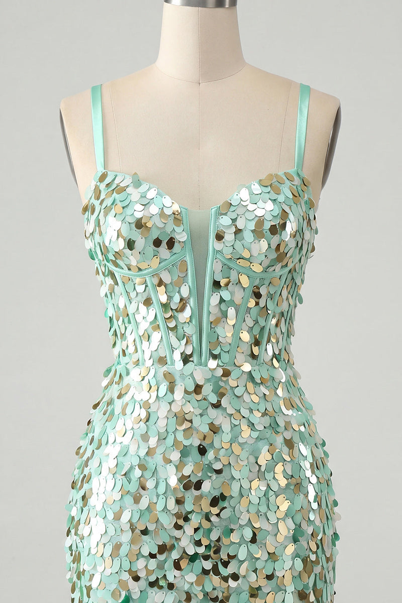 Load image into Gallery viewer, Sparkly Sliver Sequin Tight Corset Short Homecoming Dress