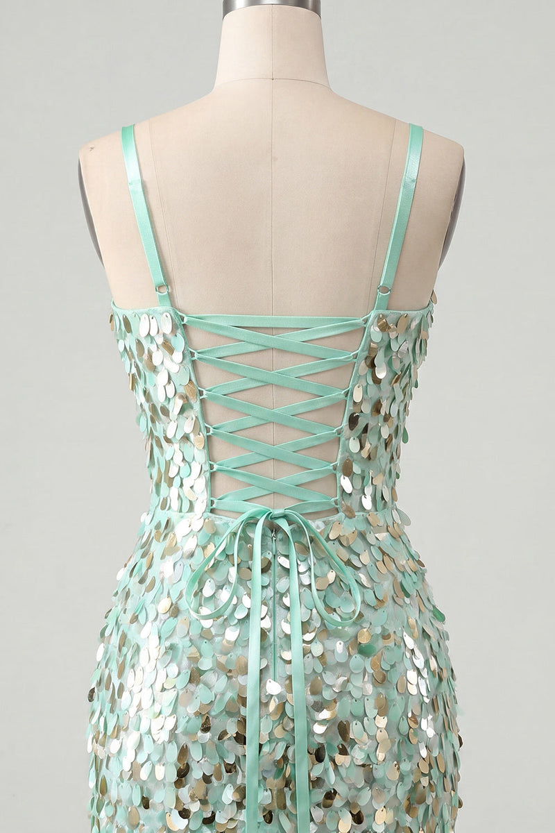 Load image into Gallery viewer, Sparkly Sliver Sequin Tight Corset Short Homecoming Dress