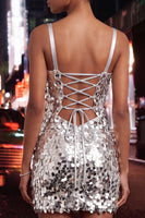 Load image into Gallery viewer, Sparkly Sliver Sequin Tight Corset Short Homecoming Dress