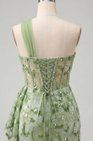 Load image into Gallery viewer, Sparkly Floral Champagne One Shoulder Sequin Tight Corset Short Homecoming Dress