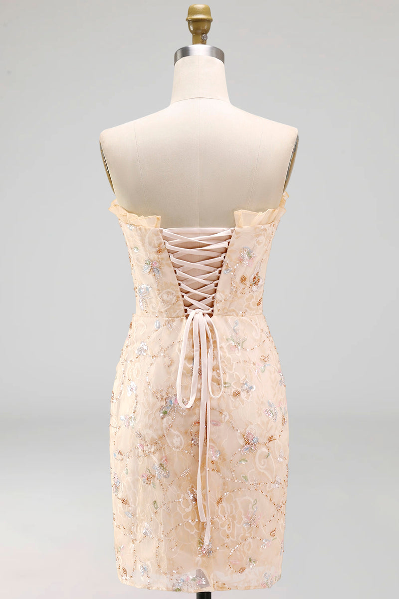 Load image into Gallery viewer, Floral Green Corset Tight Short Homecoming Dress with Ruffles