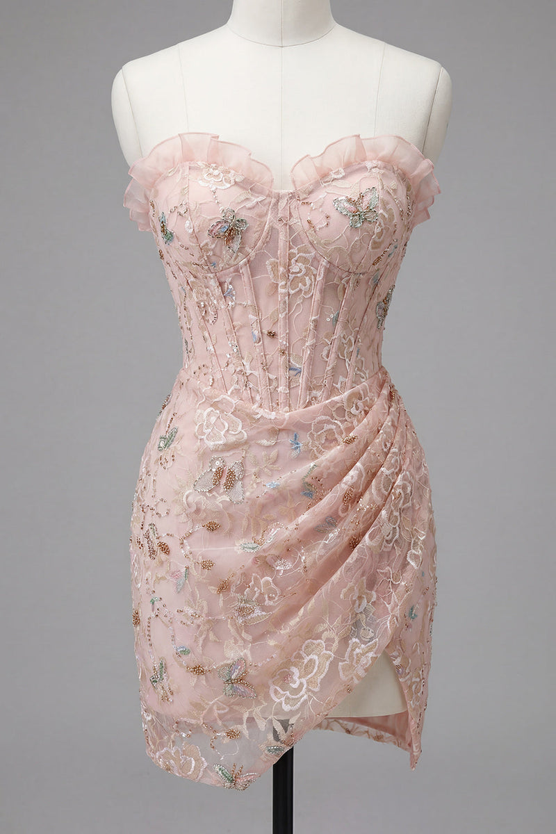 Load image into Gallery viewer, Floral Green Corset Tight Short Homecoming Dress with Ruffles