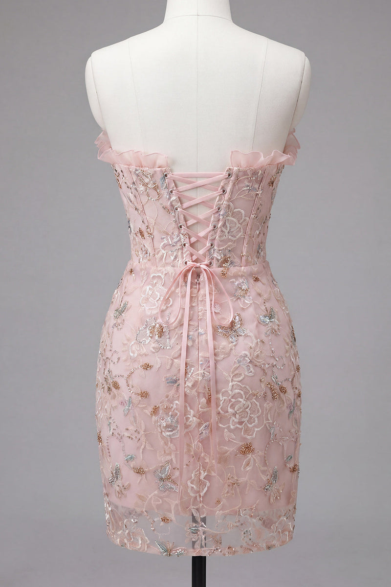 Load image into Gallery viewer, Floral Green Corset Tight Short Homecoming Dress with Ruffles