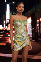 Load image into Gallery viewer, Floral Green Corset Tight Short Homecoming Dress with Ruffles