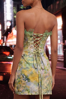 Load image into Gallery viewer, Floral Green Corset Tight Short Homecoming Dress with Ruffles