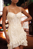 Load image into Gallery viewer, Floral Ivory Sequin Tight Corset Short Homecoming Dress with Ruffles