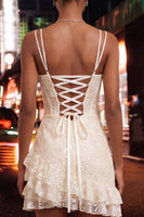 Load image into Gallery viewer, Floral Ivory Sequin Tight Corset Short Homecoming Dress with Ruffles
