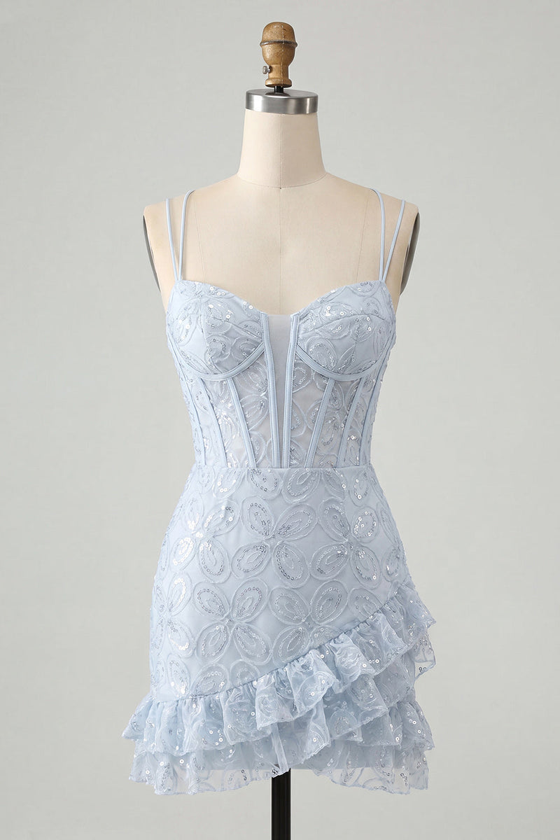 Load image into Gallery viewer, Floral Ivory Sequin Tight Corset Short Homecoming Dress with Ruffles