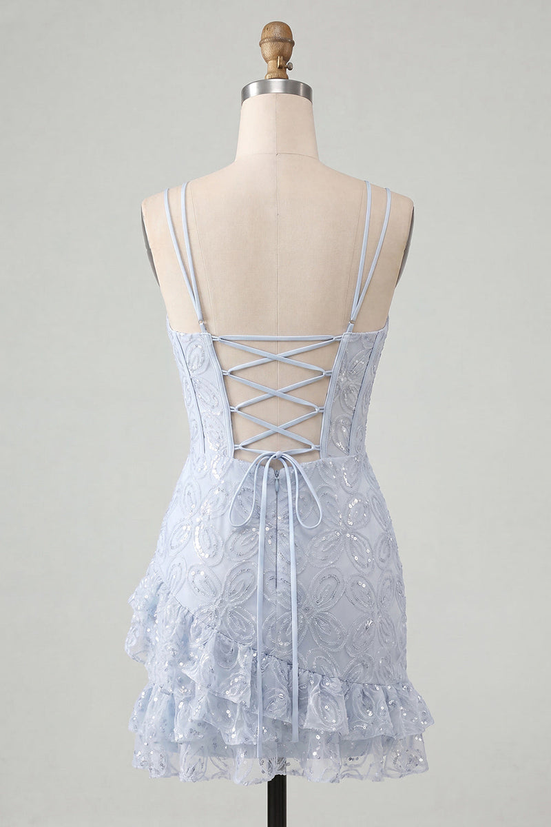 Load image into Gallery viewer, Floral Ivory Sequin Tight Corset Short Homecoming Dress with Ruffles