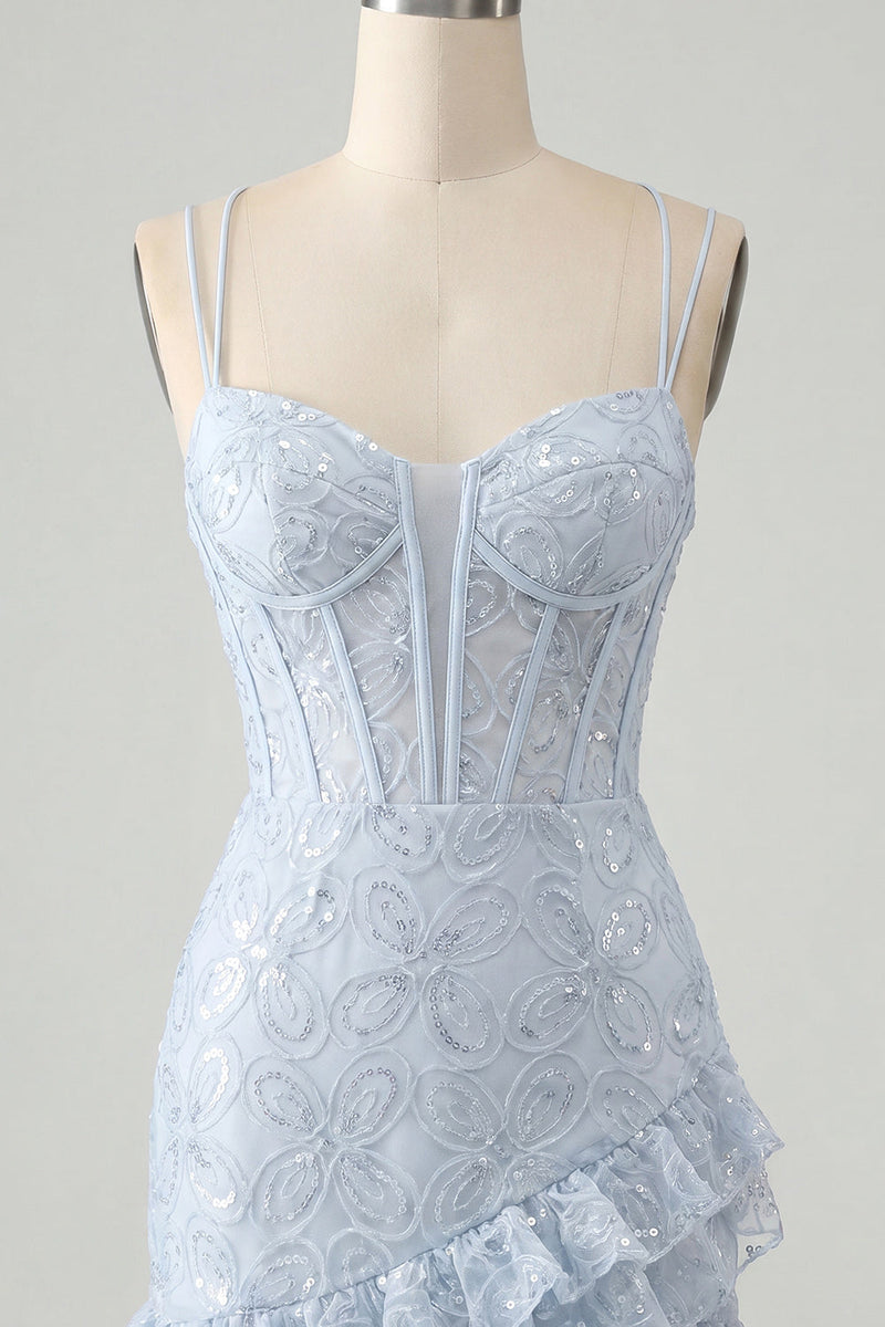 Load image into Gallery viewer, Floral Ivory Sequin Tight Corset Short Homecoming Dress with Ruffles