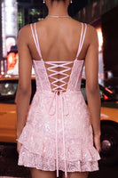 Load image into Gallery viewer, Floral Ivory Sequin Tight Corset Short Homecoming Dress with Ruffles