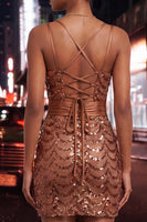 Load image into Gallery viewer, Sparkly Dark Green Sequin Spaghetti Straps Tight Short Homecoming Dress