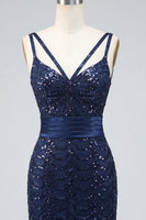 Load image into Gallery viewer, Sparkly Dark Green Sequin Spaghetti Straps Tight Short Homecoming Dress