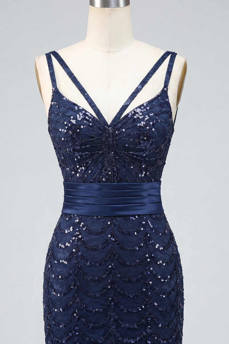 Load image into Gallery viewer, Sparkly Dark Green Sequin Spaghetti Straps Tight Short Homecoming Dress