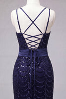 Load image into Gallery viewer, Sparkly Dark Green Sequin Spaghetti Straps Tight Short Homecoming Dress