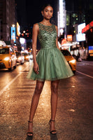 Load image into Gallery viewer, Sparkly Dark Green Sequin Ruched A-Line Short Homecoming Dress