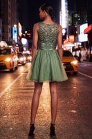 Load image into Gallery viewer, Sparkly Dark Green Sequin Ruched A-Line Short Homecoming Dress