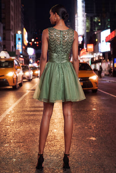 Sparkly Dark Green Sequin Ruched A-Line Short Homecoming Dress